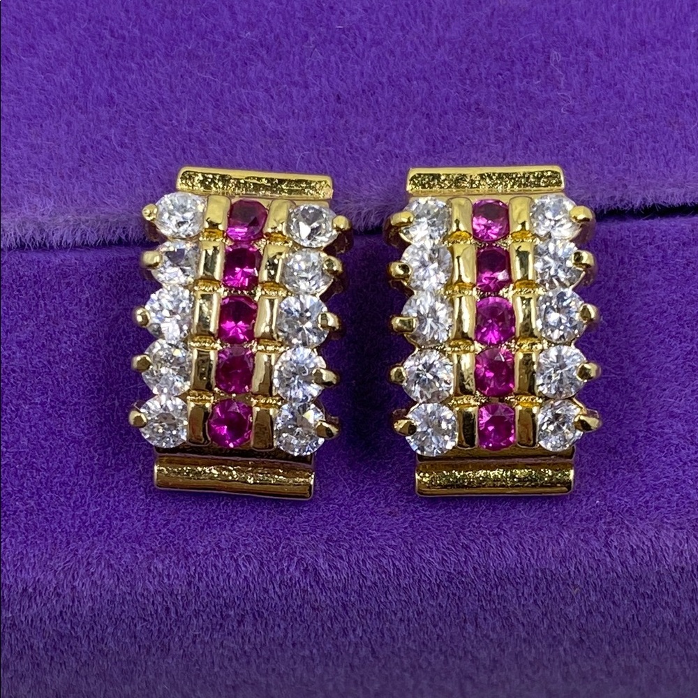 💛 Elegant Gold Plated Pink Ruby & CZ Earrings